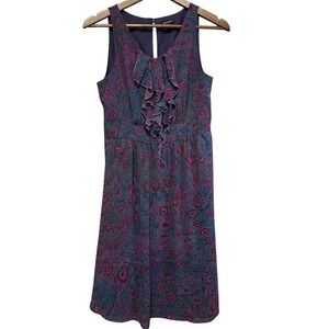 I Heart Ronson Womens Medium Dress Sleeveless Peacock Ruffle Gray Purple